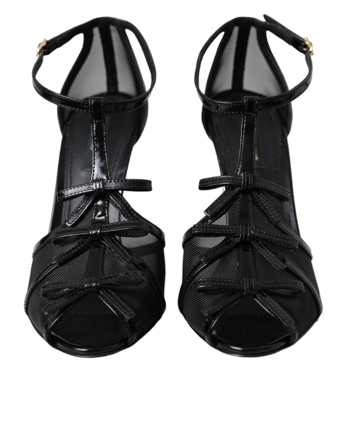 Dolce & Gabbana Black Mesh T-strap Heels Sandals Shoes