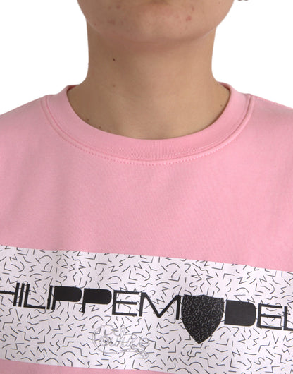 Philippe Model Pink Cotton Logo Print Long Sleeves Pullover Sweater