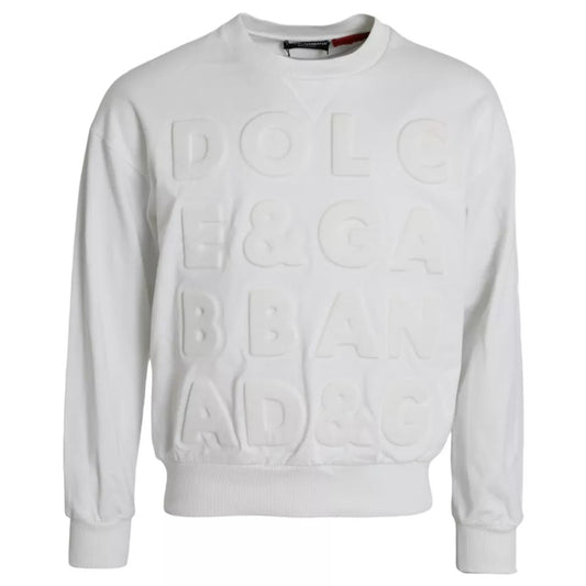 Dolce & Gabbana White Embossed Logo Cotton Men Sweatshirt Sweater