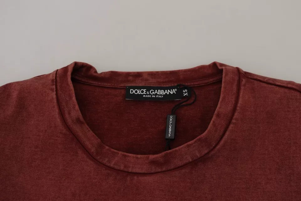 Dolce & Gabbana Maroon Printed Crewneck Tee Cotton T-shirt