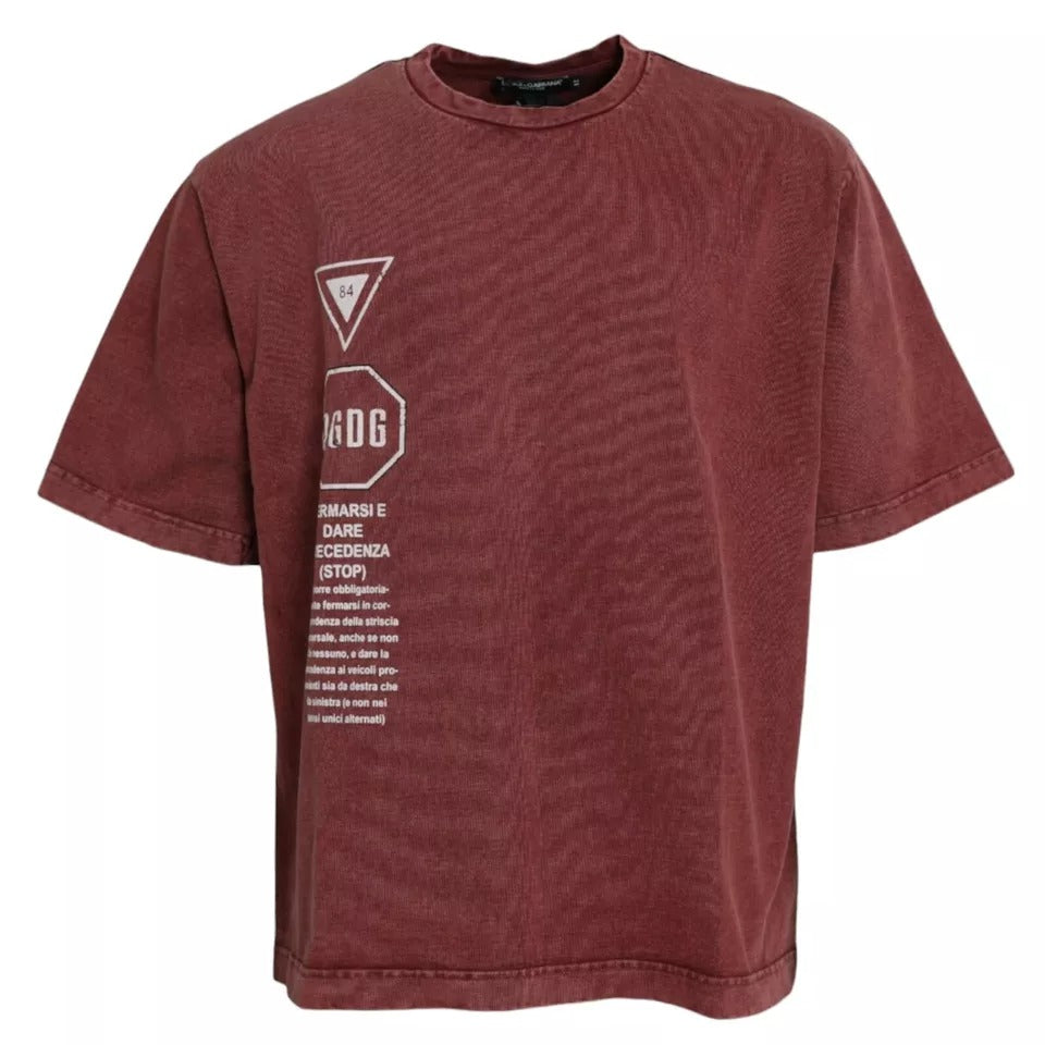 Dolce & Gabbana Maroon Print Round Neck Short Sleeves T-shirt