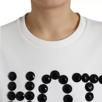 Dolce & Gabbana White Cotton Black HOT Crystal Top T-shirt