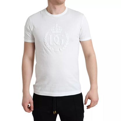 Dolce & Gabbana White Logo Embossed Crew Neck Short Sleeves T-shirt