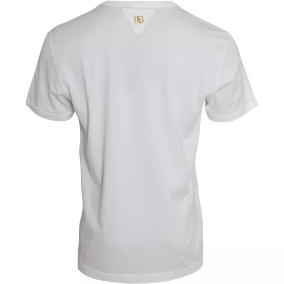 Dolce & Gabbana White Logo Floral Cotton Crew Neck T-shirt