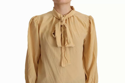 Dolce & Gabbana Mustard Ascot Collar Shirt Silk Blouse Top