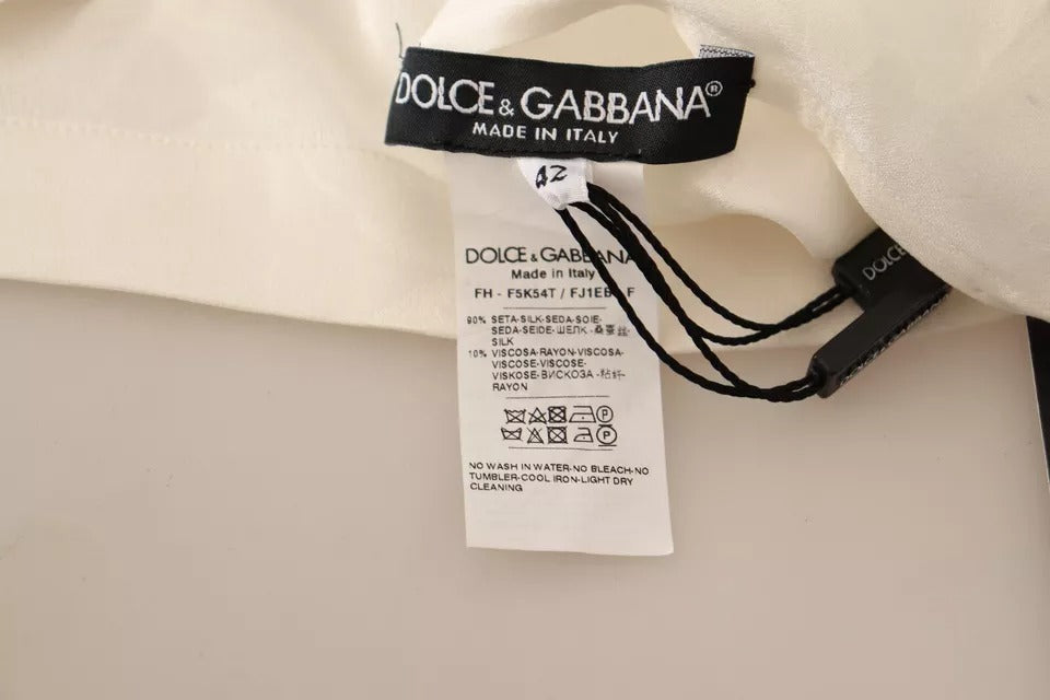 Dolce & Gabbana White Blouse Ascot Collar Shirt Silk Button Top