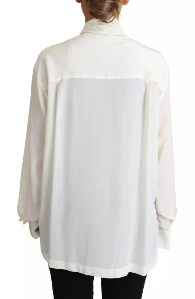 Dolce & Gabbana White Blouse Ascot Collar Shirt Silk Top