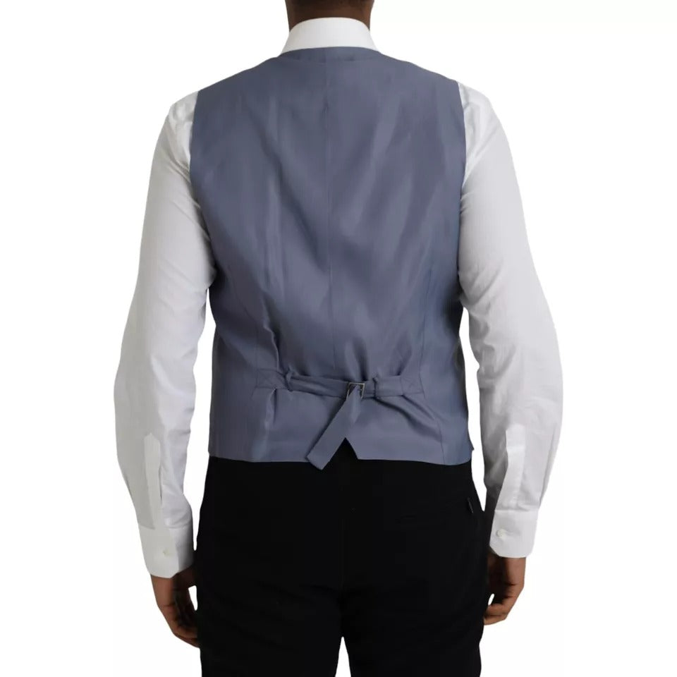 Dolce & Gabbana Light Blue Wool Formal Dress Waistcoat Vest