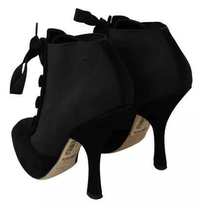 Dolce & Gabbana Black Suede Stretch Ankle Boots Booties Shoes