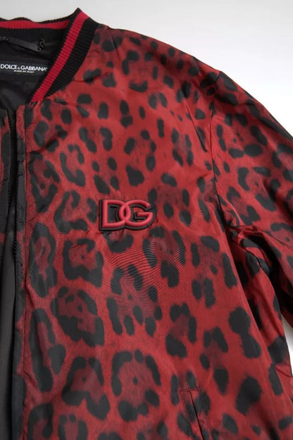 Dolce & Gabbana Red Leopard Bomber Short Coat Jacket