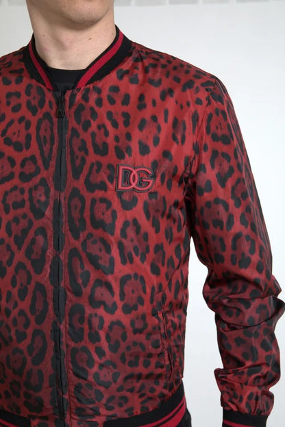 Dolce & Gabbana Red Leopard Bomber Short Coat Jacket