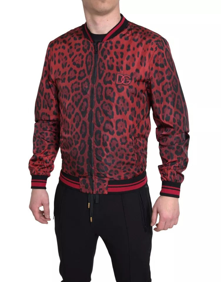 Dolce & Gabbana Red Leopard Bomber Short Coat Jacket