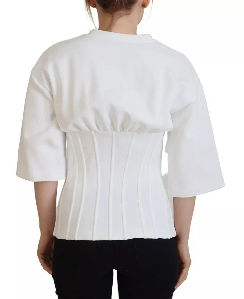 Dolce & Gabbana White Corset Stretch Top Cotton T-shirt