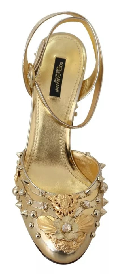 Dolce & Gabbana Gold Studs Vally Slingback Sandals Shoes