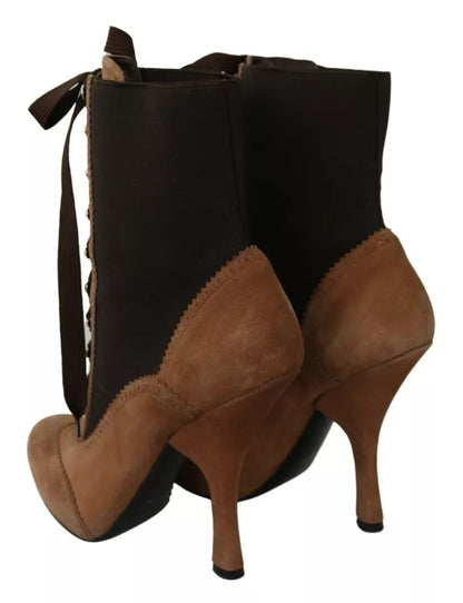 Dolce & Gabbana Brown Stretch Suede Ankle High Boots Shoes