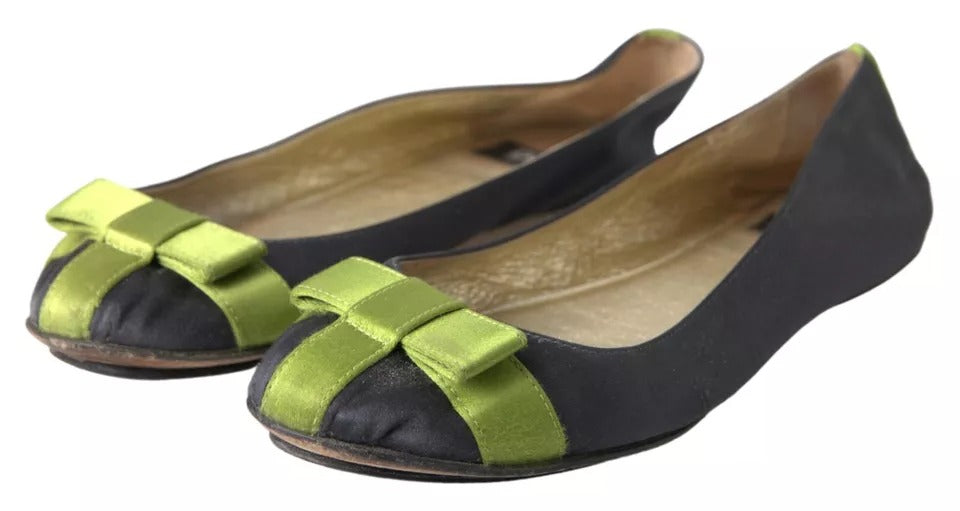 Dolce & Gabbana Black Green Loafers Ballerina Flats Shoes