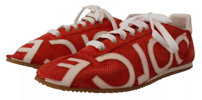 Dolce & Gabbana Red White Leather Mens Logo Casual Sneakers Shoes