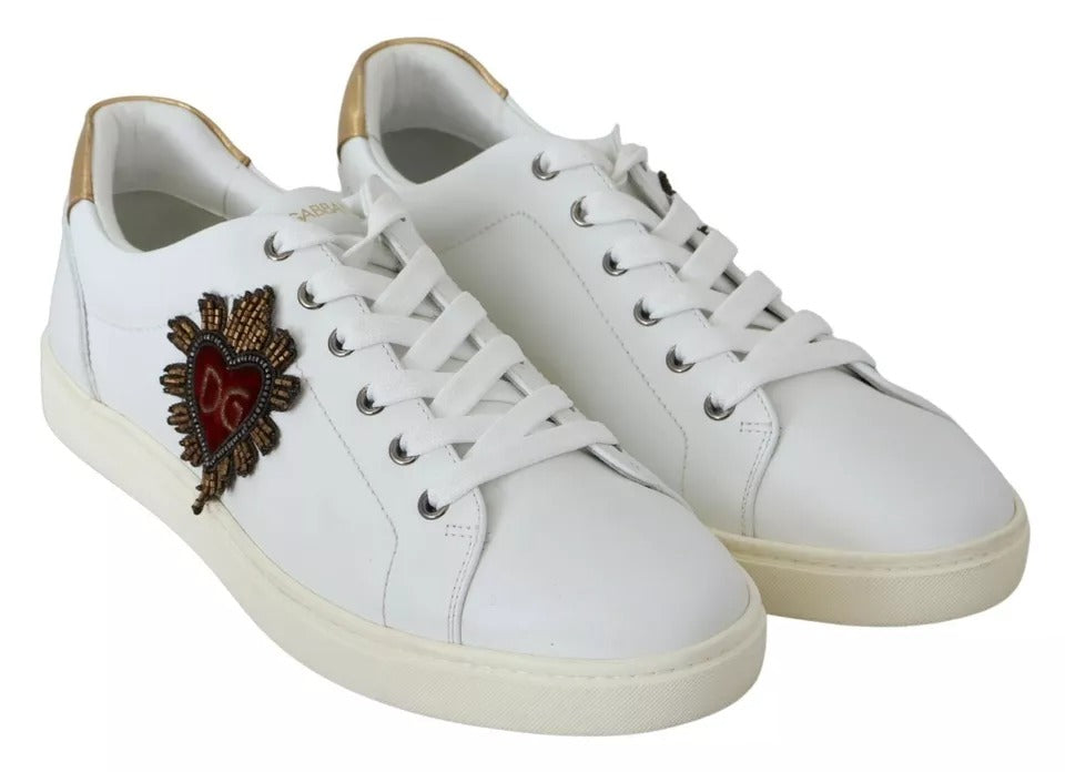 Dolce & Gabbana White Leather Heart Low Top Sneakers Men Shoes