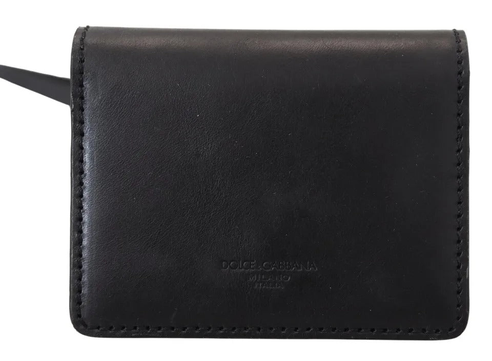 Dolce & Gabbana Black Leather Bifold Shoulder Sling Women Wallet