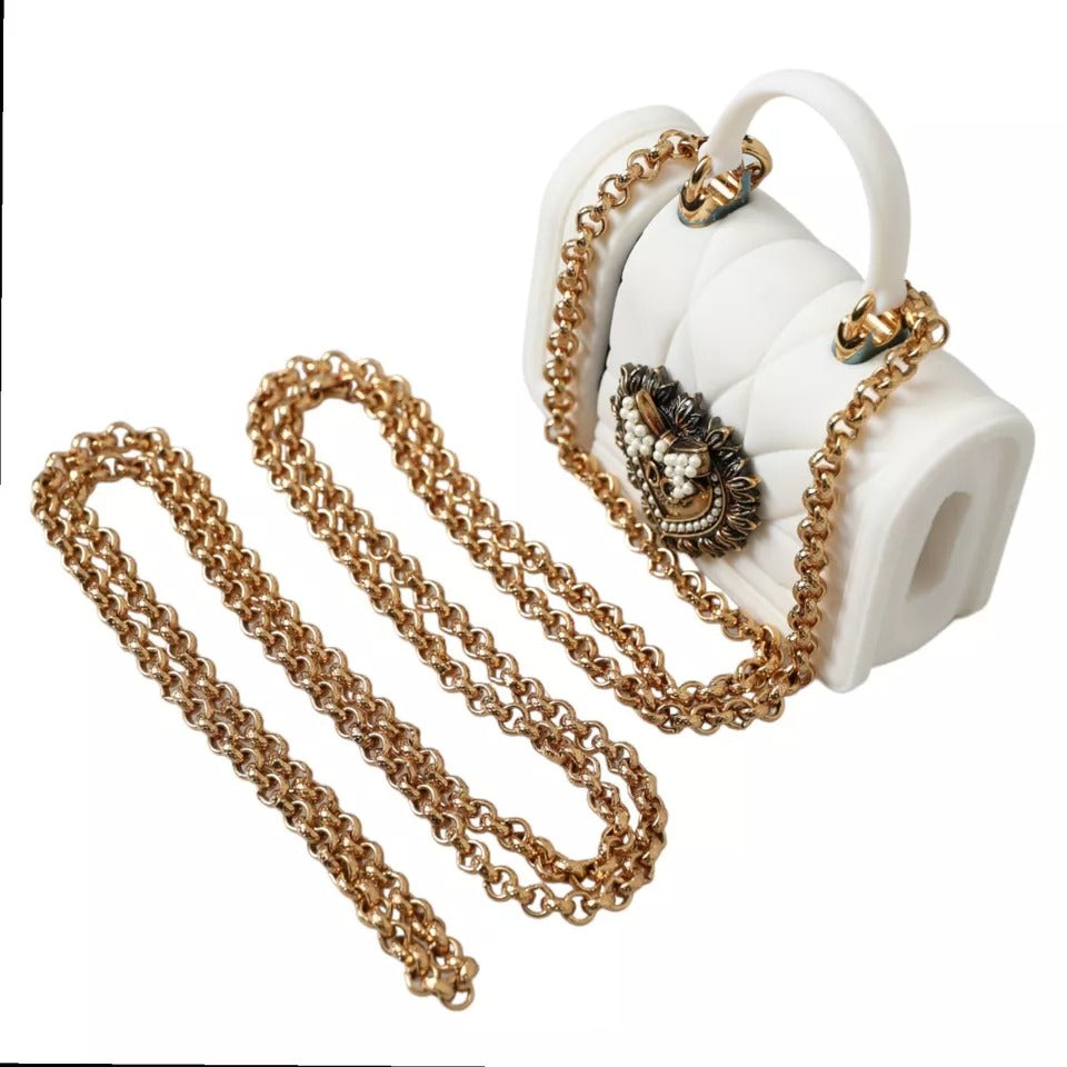 Dolce & Gabbana White Silicone Devotion Heart Bag Gold Chain Hand Airpods Case