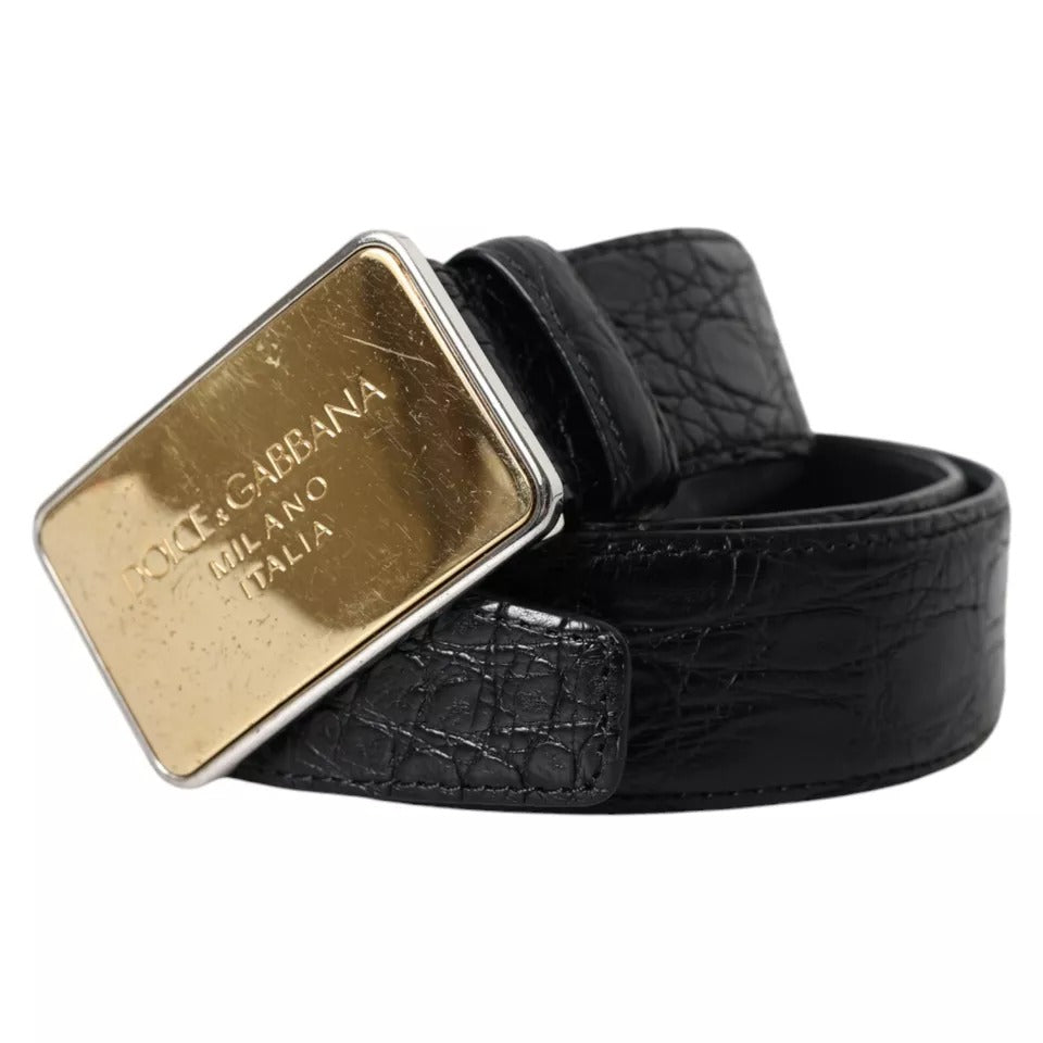 Dolce & Gabbana Black Exotic Leather Gold Metal Buckle Belt