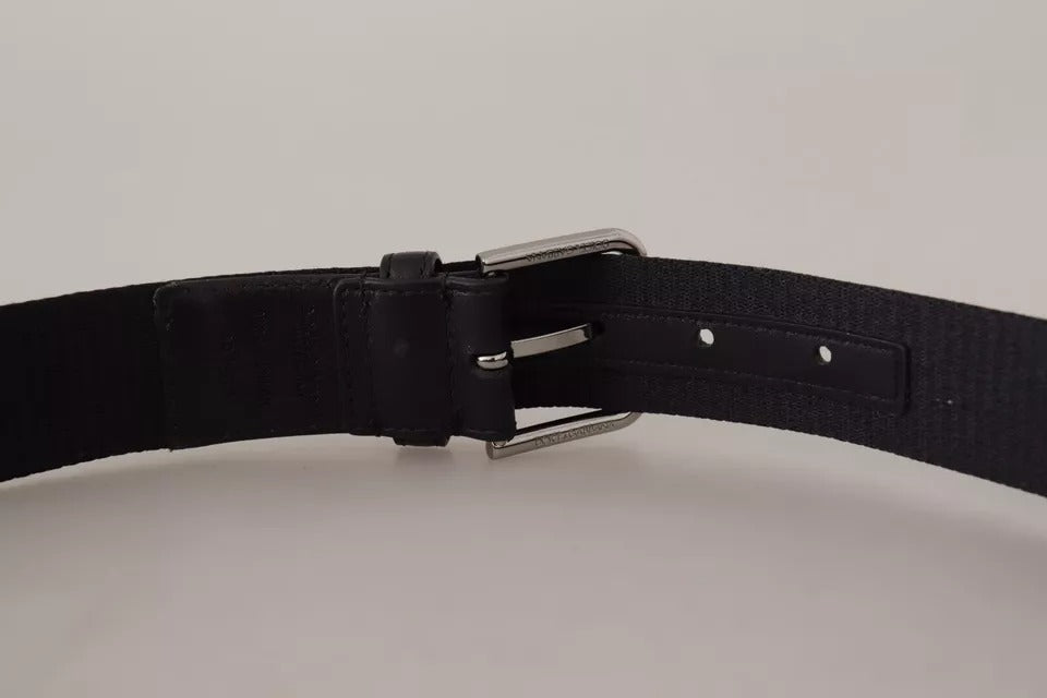 Dolce & Gabbana Blue Black Logo Print Silver Buckle Belt