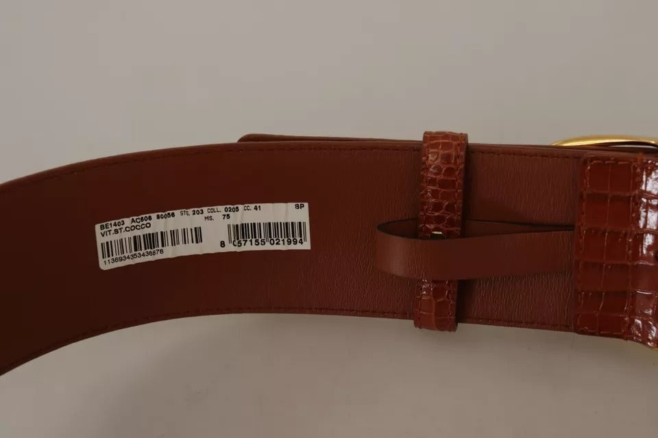 Dolce & Gabbana Brown Wide Waist Design Leather Gold Metal Buckle Belt