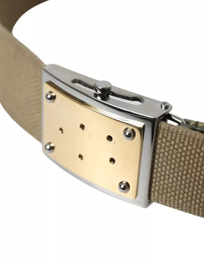 Dolce & Gabbana Brown Canvas Square Metal Buckle Men Belt