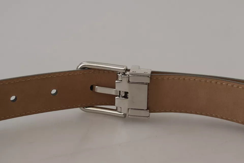 Dolce & Gabbana Silver Leather Metal Buckle Belt