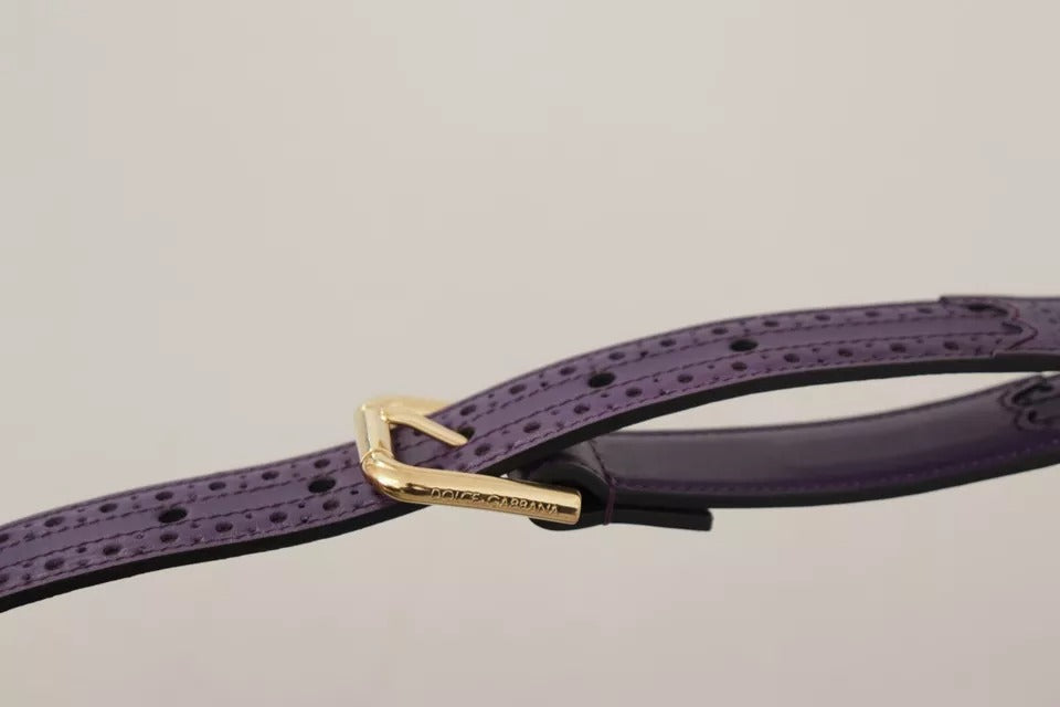 Dolce & Gabbana Purple Leather Gold Logo Engraved Metal Buckle Belt