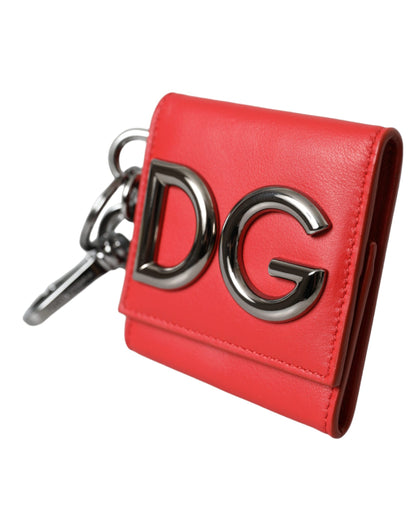 Dolce & Gabbana Red Calfskin Leather DG Logo Keyring Coin Purse Wallet