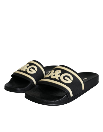 Dolce & Gabbana Black Rubber Sandals Slides Beachwear Shoes