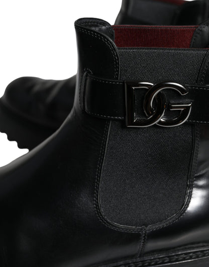 Dolce & Gabbana Black Belted DG Logo Men Chelsea Boots Shoes