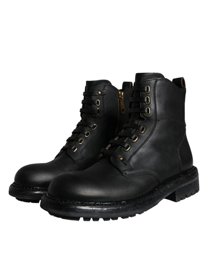 Dolce & Gabbana Black Lace Up Mid Calf Boots Men Shoes