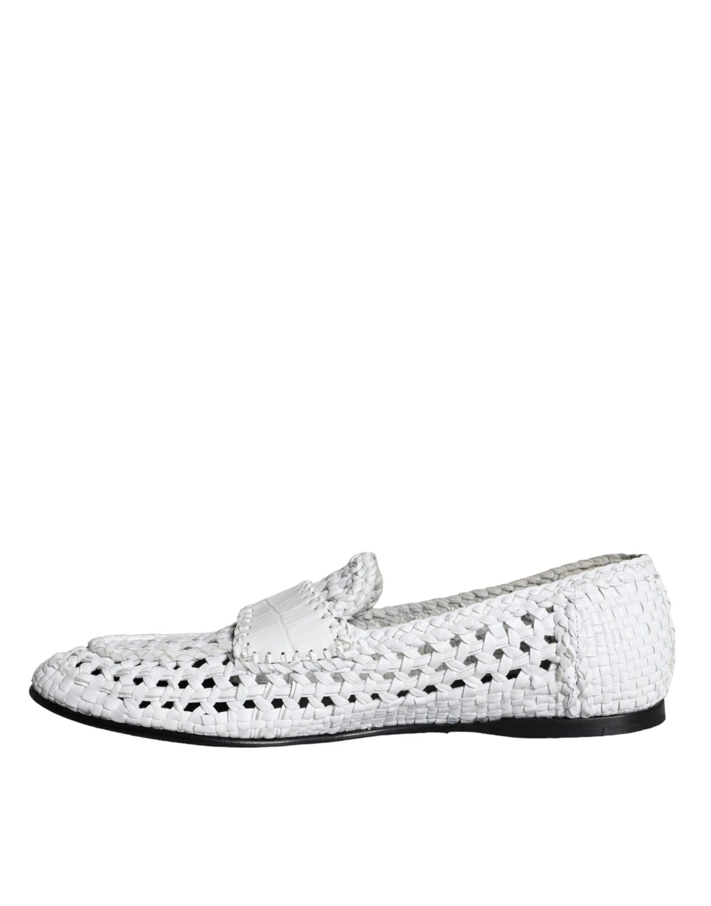 Dolce & Gabbana White Woven Leather Slip On Loafers Men Shoes