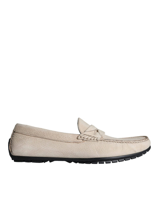 Dolce & Gabbana Beige Leather Slip Mocassin Loafers Men Shoes