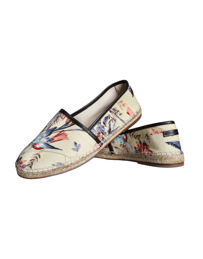 Dolce & Gabbana Beige Floral Canvas Espadrilles Slip On Shoes