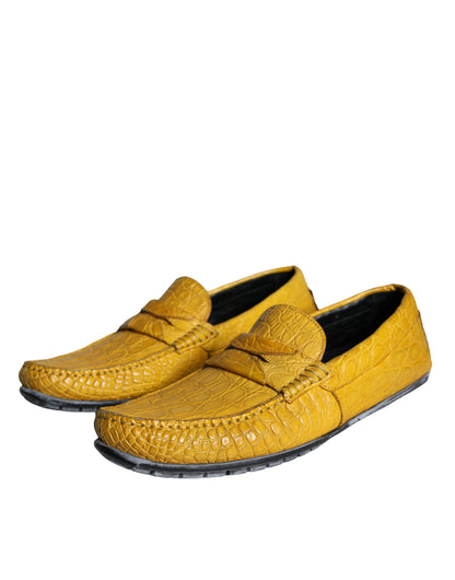 Dolce & Gabbana Yellow Leather Slip Mocassin Loafers Shoes