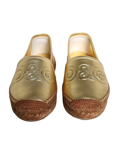 Dolce & Gabbana Gold Leather Loafers Flats Espadrille Shoes