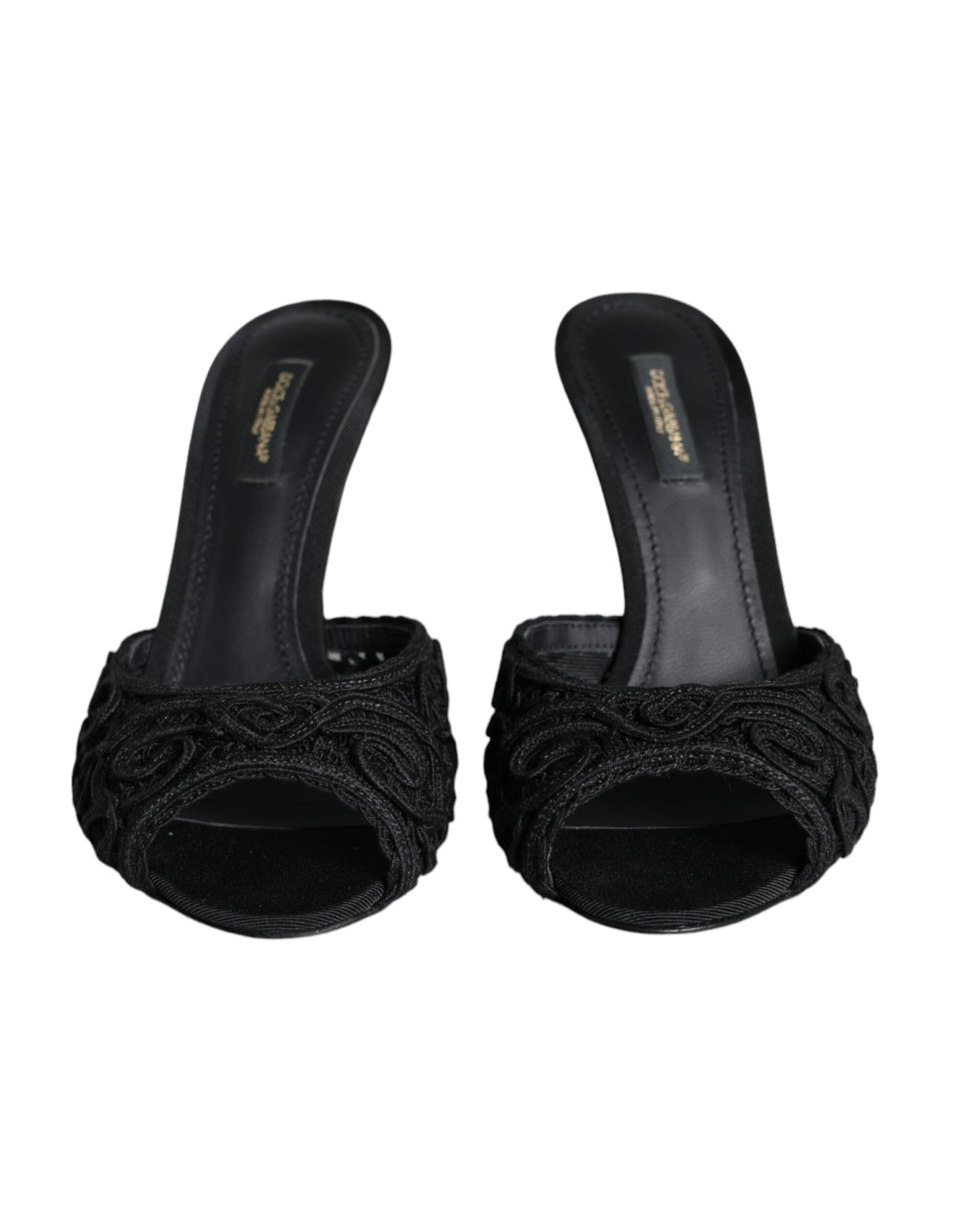 Dolce & Gabbana Black Keira Cordonetto Heels Slides Shoes