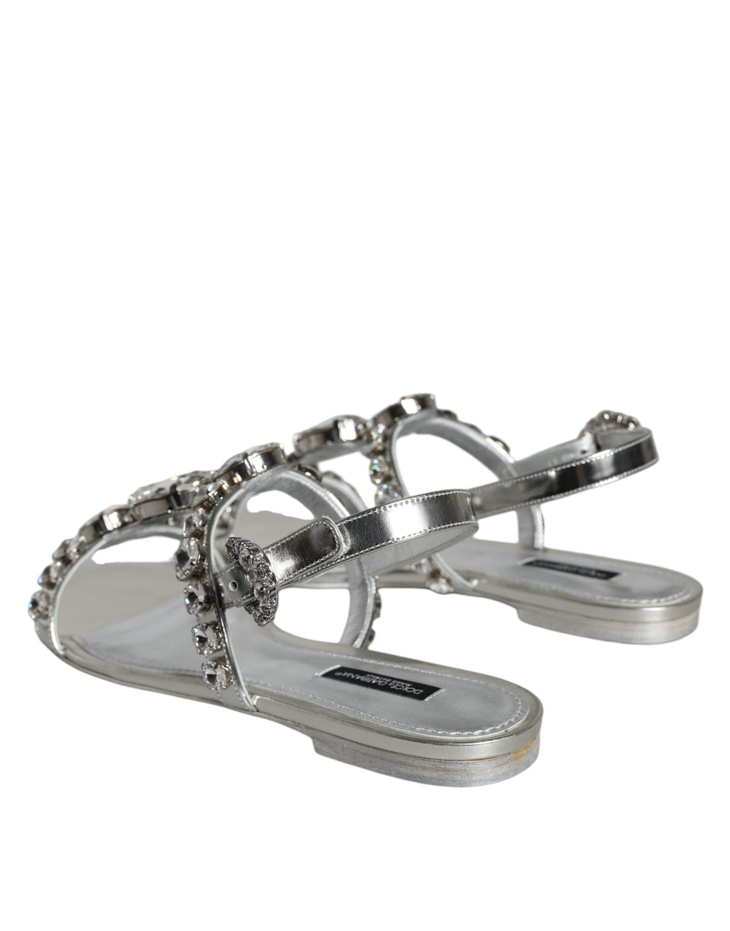 Dolce & Gabbana Silver Crystal Sandals Flats Flip Flops Shoes