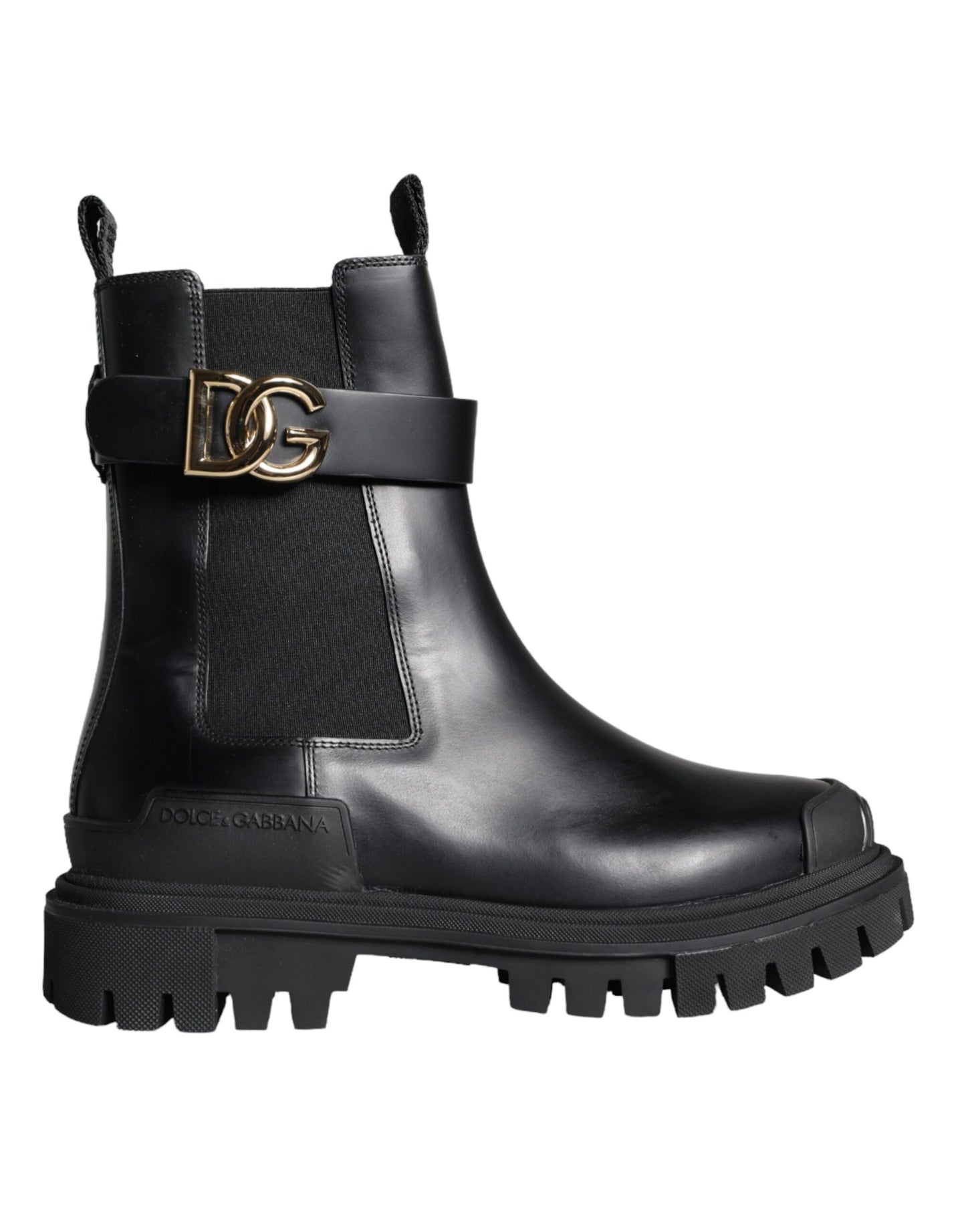 Dolce & Gabbana Black Leather Combat Mid Calf Boots Shoes