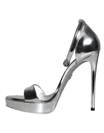 Dolce & Gabbana Silver KEIRA Heels Ankle Strap Sandals Shoes