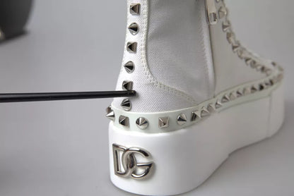 Dolce & Gabbana White Canvas Studded Sneakers Boots Shoes