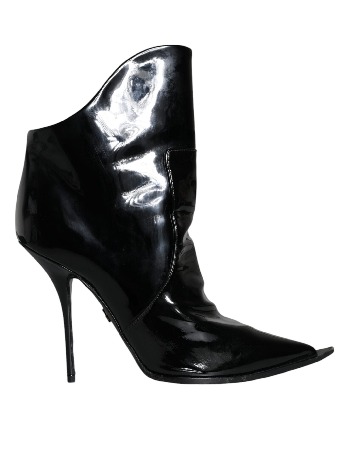 Dolce & Gabbana Black Patent Leather Pointed Ankle Boot Shoes