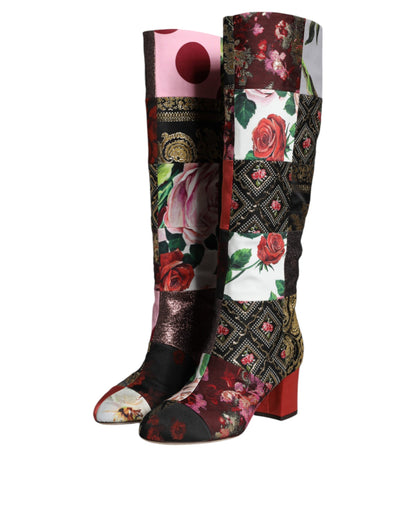 Dolce & Gabbana Multicolor Patchwork Print Heeled Boots Shoes