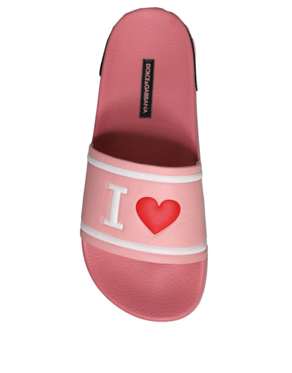 Dolce & Gabbana Pink Leather I Love D&G Sandals Slides Shoes