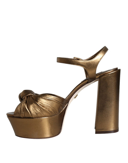 Dolce & Gabbana Gold Leather Platform Keira Sandals Shoes