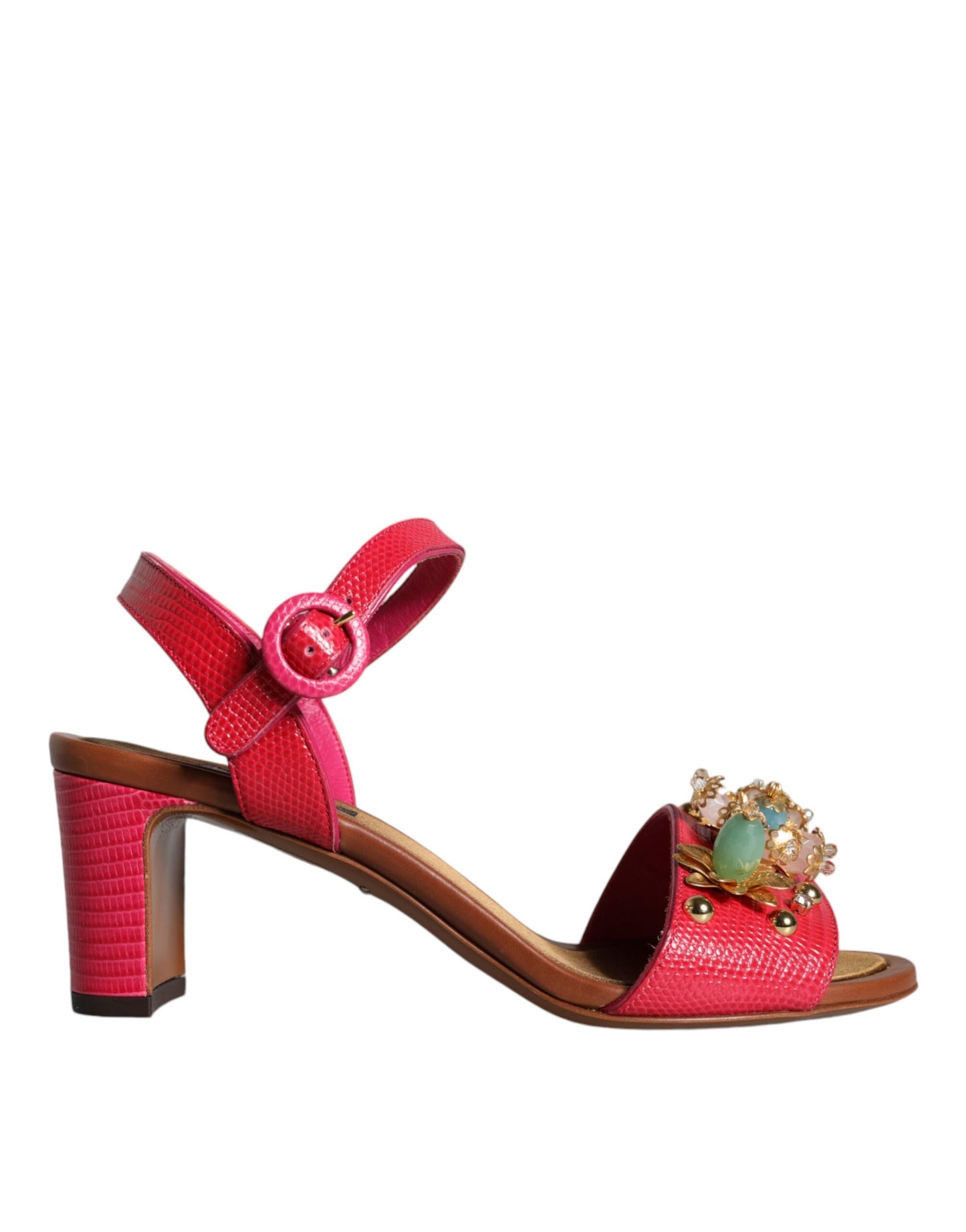 Dolce & Gabbana Fuchsia Leather Embellished Keira Sandals Shoes