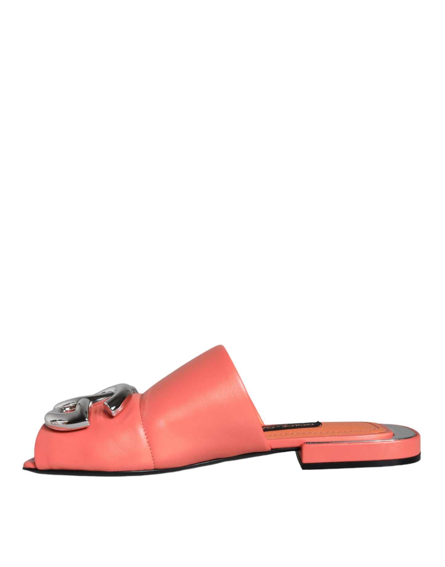 Dolce & Gabbana Pink Salmon Leather Flat Slides Sandals Shoes